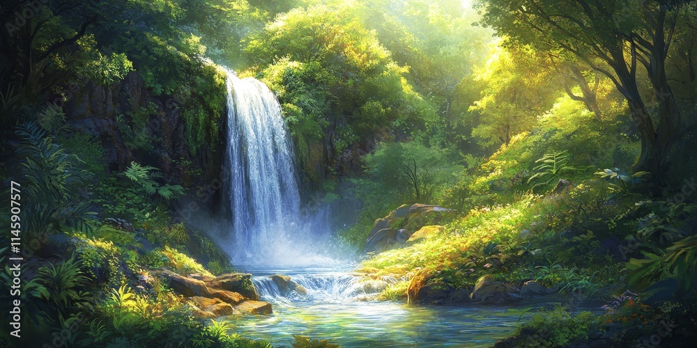 A stunning waterfall cascades gracefully in the heart of a lush forest, showcasing the natural beauty of the waterfall amidst vibrant greenery and serene surroundings, perfect for nature lovers. A stunning waterfall cascades gracefully in the heart of a lush forest, showcasing the natural beauty of the waterfall amidst vibrant greenery and serene surroundings, perfect for nature lovers.