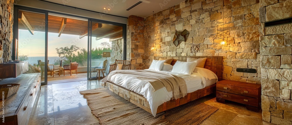 beautiful bedroom with stone tiles on wall beautiful bedroom with stone tiles on wall