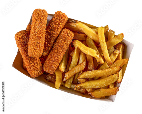 Fries and nuggets in paper box