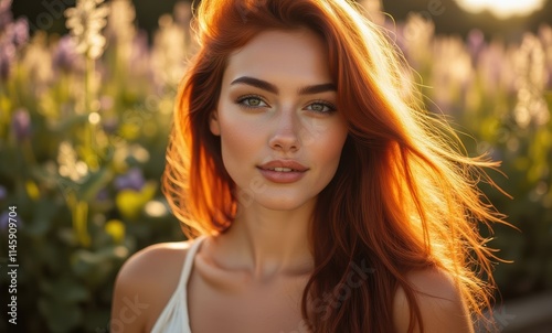 Portrait of a beautiful young woman with red hair