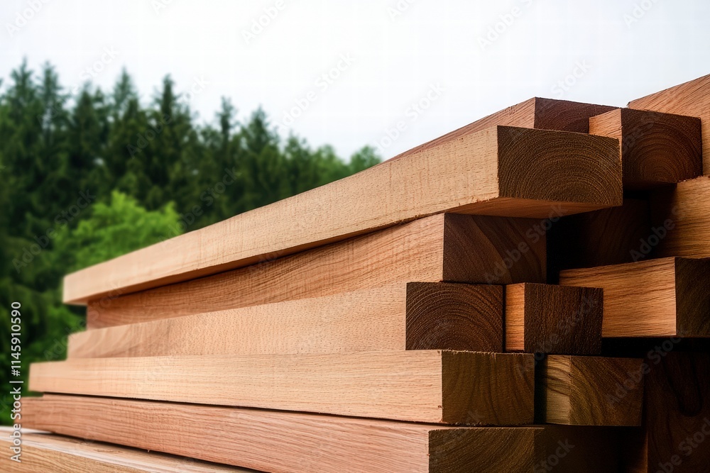 A vibrant display of wooden planks showcases their rich texture and color against a beautifully blurred green forest backdrop, emphasizing nature's artistry in craftsmanship. A vibrant display of wooden planks showcases their rich texture and color against a beautifully blurred green forest backdrop, emphasizing nature's artistry in craftsmanship.