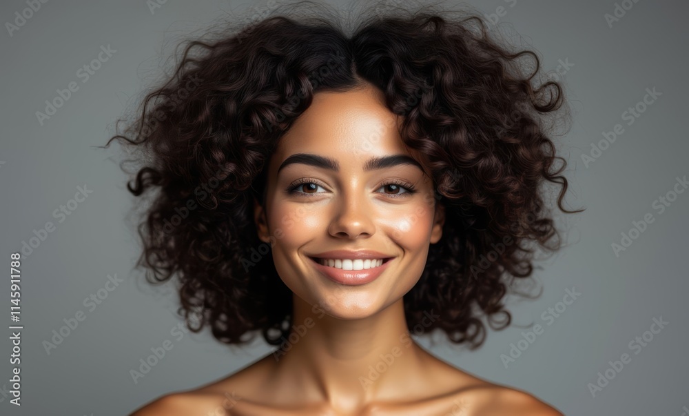 Smiling woman with curly hair Smiling woman with curly hair