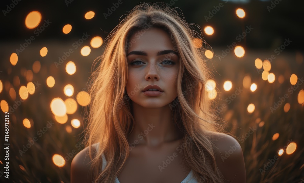 Blonde woman surrounded by glowing lights Blonde woman surrounded by glowing lights