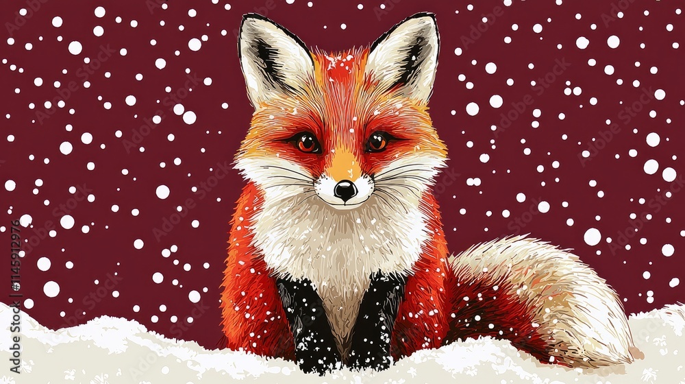 Fototapeta premium Adorable Red Fox in Winter Wonderland