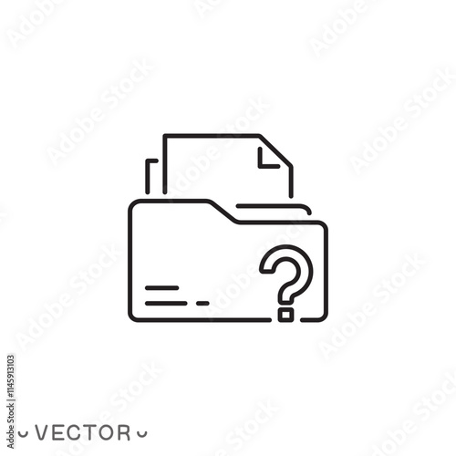 faq folder icon, information data, unfamiliar directory, document folder with question mark thin line symbol concept isolated on white background, editable stroke eps 10 vector illustration