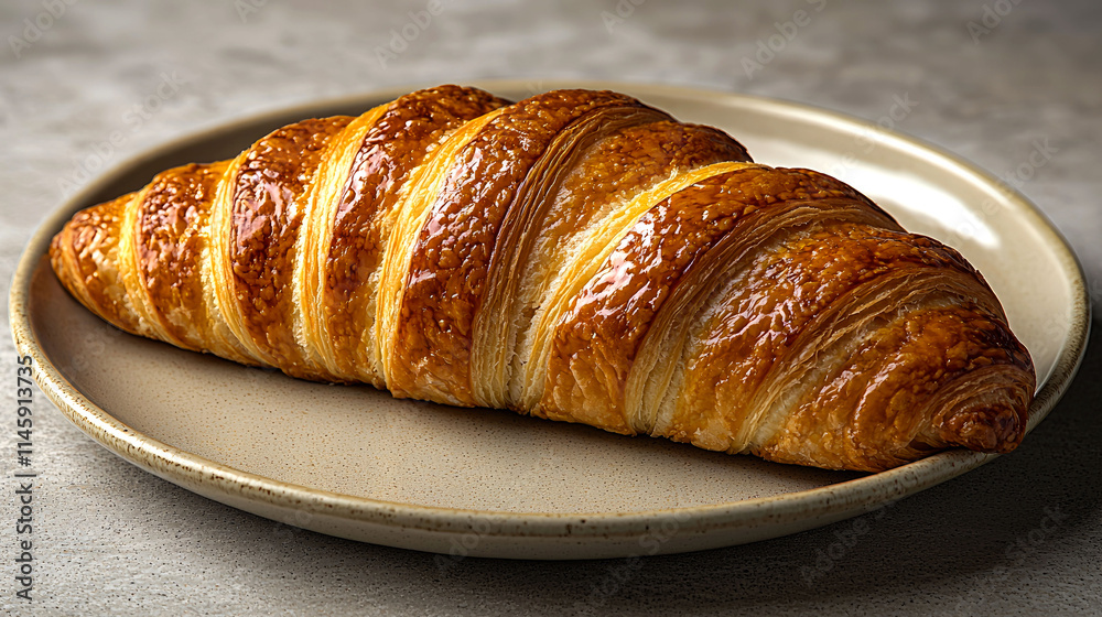 Golden-brown croissant on a plate. Golden-brown croissant on a plate.
