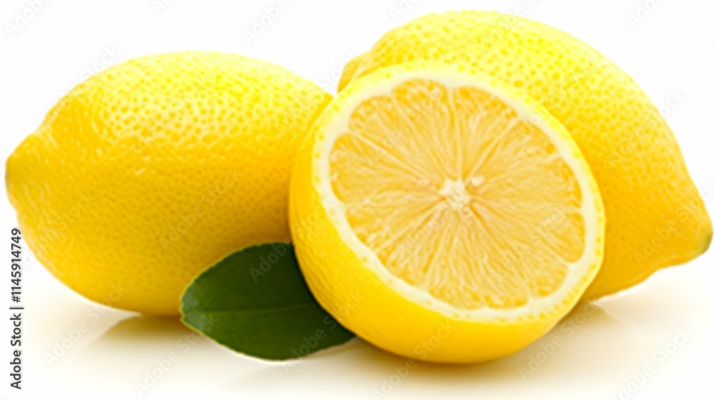 Isolated lemon with leaves on a clear background cutout Isolated lemon with leaves on a clear background cutout