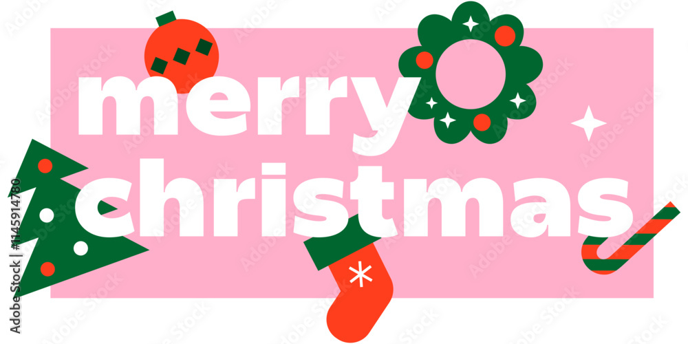 Text Merry Christmas with geometric ornaments Text Merry Christmas with geometric ornaments
