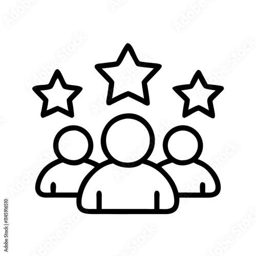 Icon symbolizing team experience and ratings, featuring three figures with stars above them