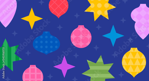 blue background with geometic christmas baubles