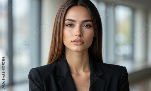 Confident young Asian woman in a suit