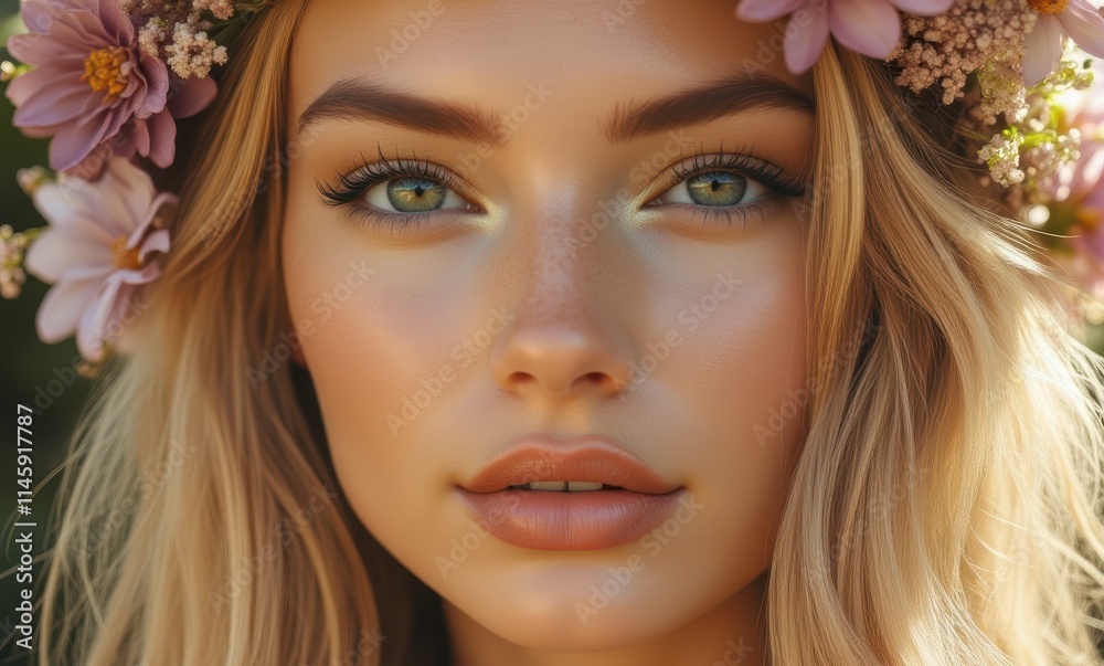 Beautiful young woman with floral crown Beautiful young woman with floral crown