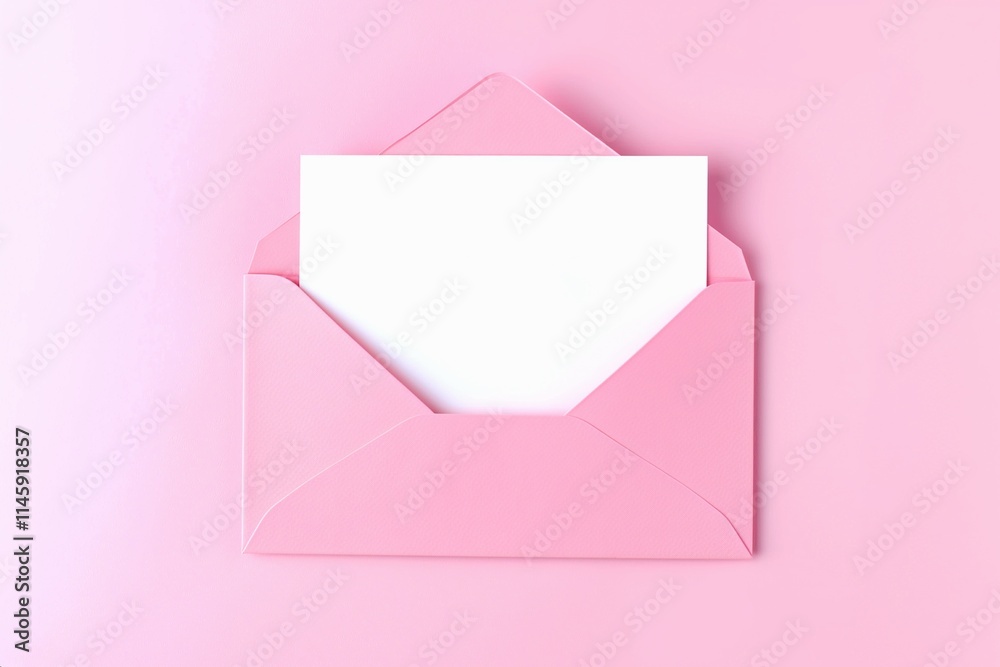 Blank note paper in pink envelope isolated on light pink background Blank note paper in pink envelope isolated on light pink background