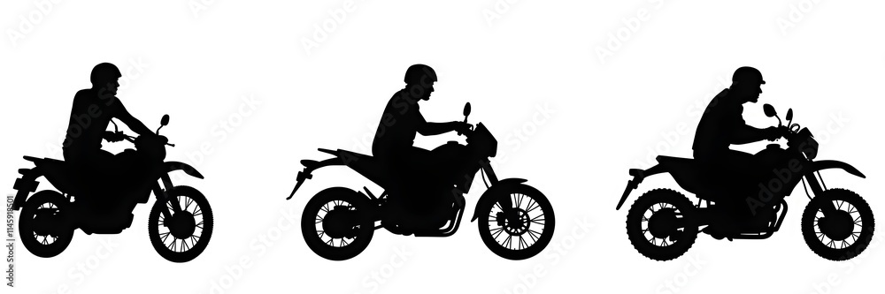 Fototapeta premium black silhouette of motorbike riders in motion, ideal for adventure, travel, and outdoor lifestyle themes 