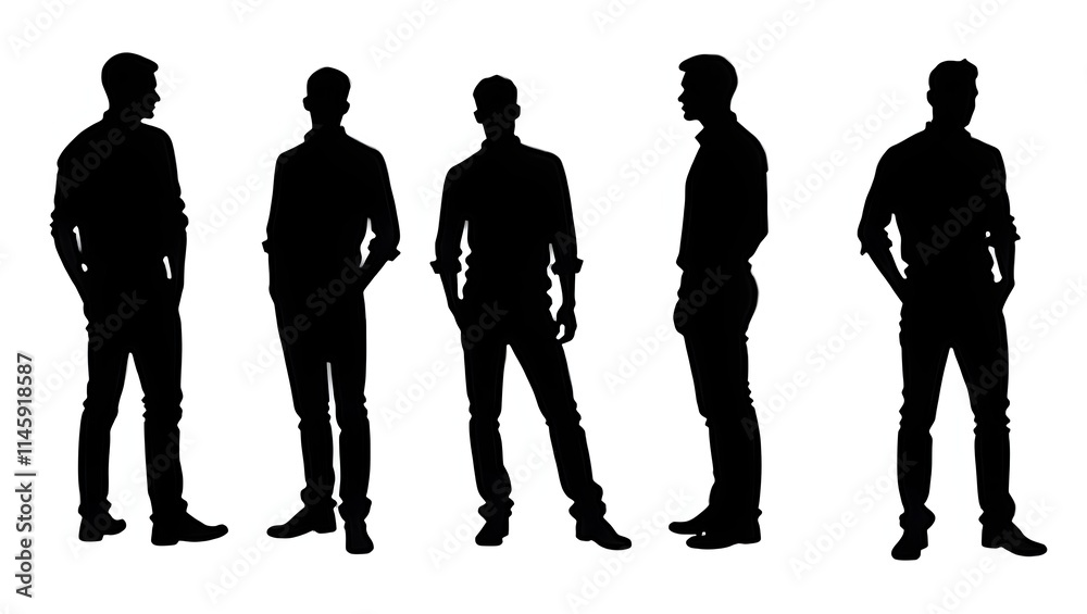 silhouettes of men standing in casual and formal poses, ideal for business, lifestyle, and professional design themes	