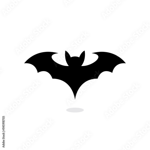 Dark silhouette of bat with open wings. Bat Icon Vector