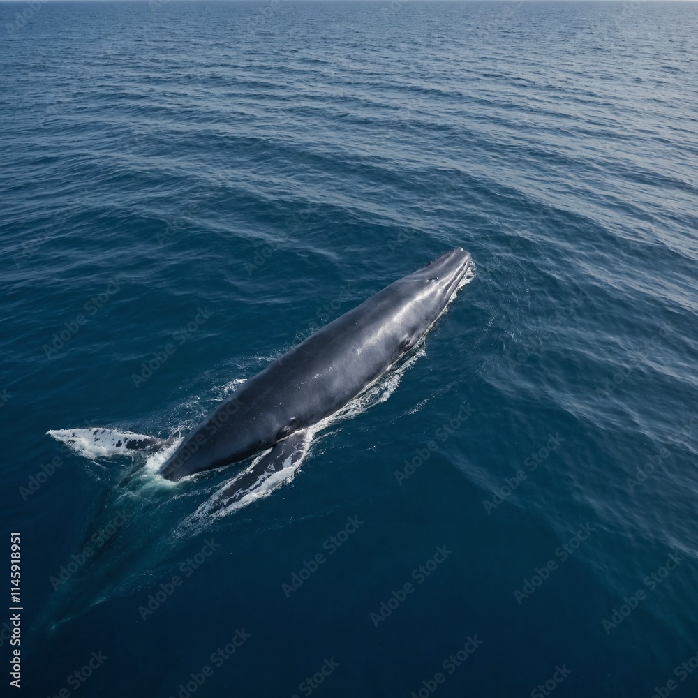 A vibrant blue whale swimming peacefully in an ocean filled with soft white waves. A vibrant blue whale swimming peacefully in an ocean filled with soft white waves.