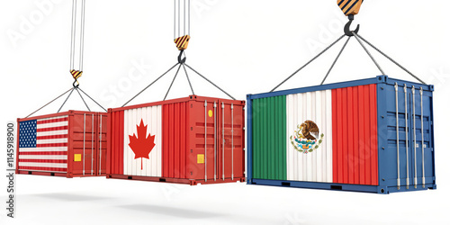 Cargo Containers with Flags of United States, Canada, and Mexico photo