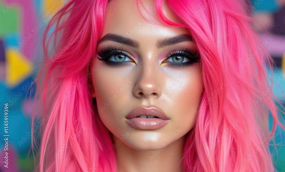 Young woman with striking pink hair Young woman with striking pink hair