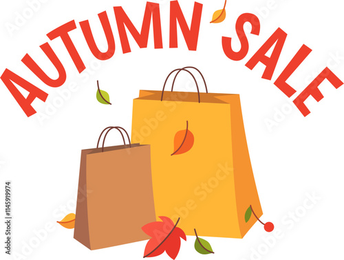 Lettering autumn sale with shopping bags and leaves text