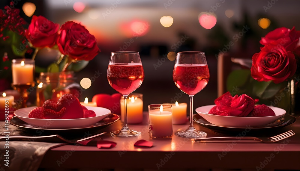 Romantic Valentine s Day Dinner Candles Roses Wine Romantic Valentine s Day Dinner Candles Roses Wine
