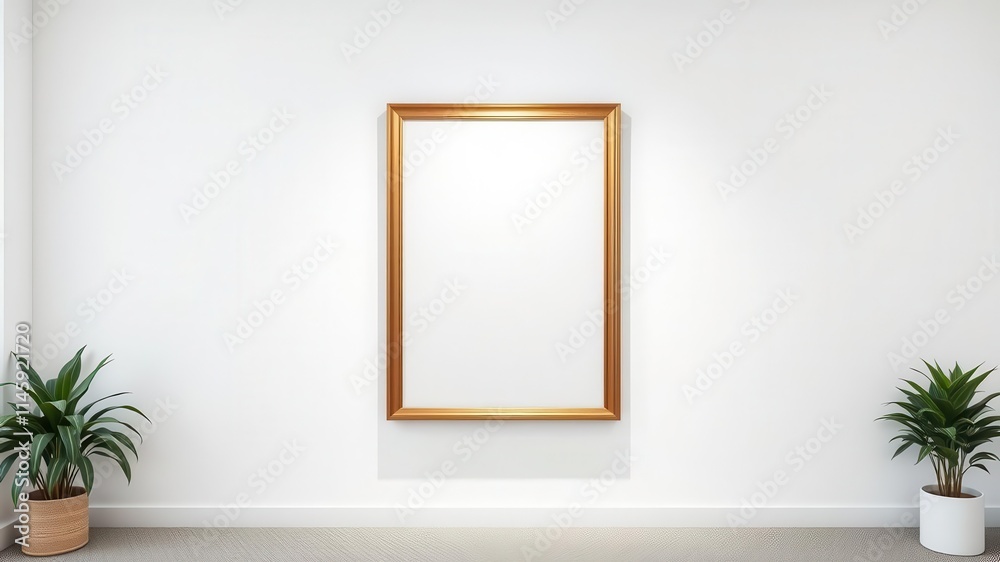 A mockup of framed artwork on a white office wall, design, workplace, exhibition A mockup of framed artwork on a white office wall, design, workplace, exhibition