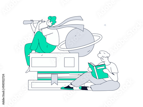  Character reading quietly vector concept operation hand drawn illustration
