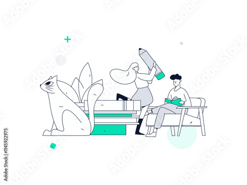  Character reading quietly vector concept operation hand drawn illustration
