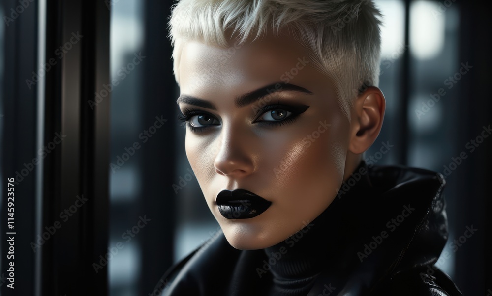 Stylish woman with short platinum hair Stylish woman with short platinum hair