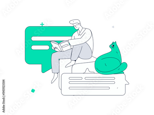  Character reading quietly vector concept operation hand drawn illustration
