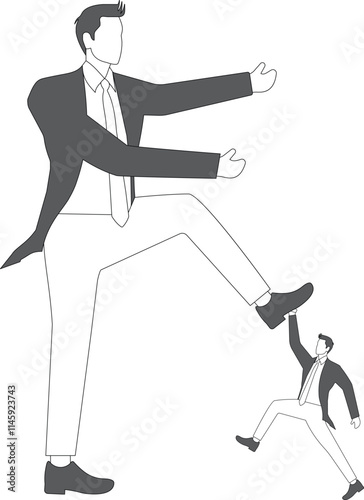 Small businessman stepped on foot by big businessman