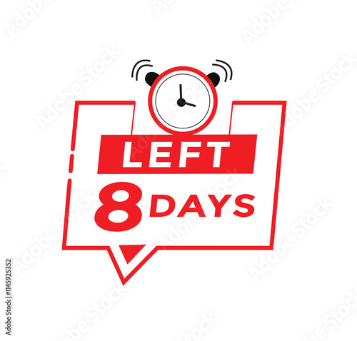 8 days left badge icon, sale web banner countdown promo deal timer. vector illustration design template.