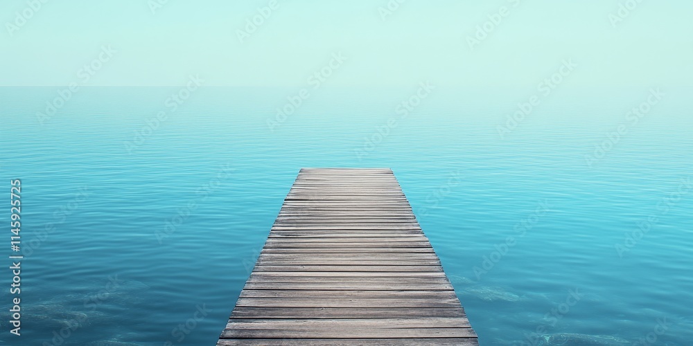 A wooden pier stretches out into serene blue waters, creating a tranquil scene where the dock meets the peaceful expanse of the calm, blue lake or ocean. A wooden pier stretches out into serene blue waters, creating a tranquil scene where the dock meets the peaceful expanse of the calm, blue lake or ocean.