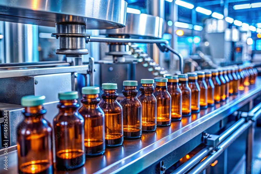 Cleanroom image: AI-generated visualization of high-tech glass vial and bottle production for pharmaceuticals. Cleanroom image: AI-generated visualization of high-tech glass vial and bottle production for pharmaceuticals.