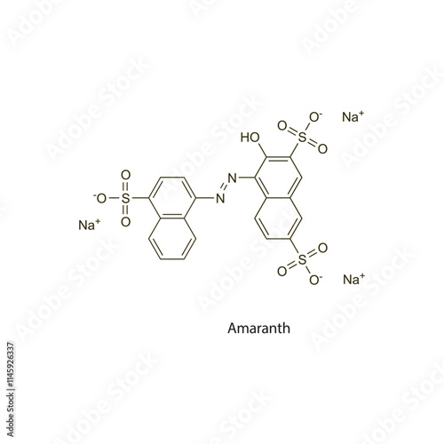 Amaranth flat skeletal molecular structure Colouring agent treatment. Vector illustration scientific diagram.