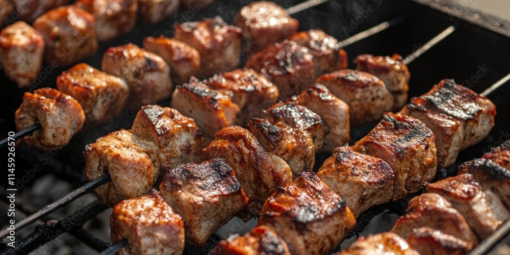 Grilling shashlik on a barbecue grill creates a delicious and aromatic cooking experience. Enjoy the flavors of shashlik while grilling on a barbecue grill for perfect outdoor meals. Grilling shashlik on a barbecue grill creates a delicious and aromatic cooking experience. Enjoy the flavors of shashlik while grilling on a barbecue grill for perfect outdoor meals.