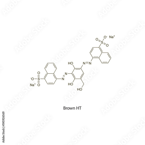 Brown HT flat skeletal molecular structure Colouring agent treatment. Vector illustration scientific diagram.