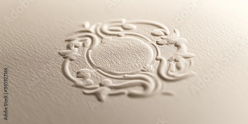 Linen paper showcases a debossed logo mockup, beautifully highlighting the texture and design. This debossed logo mockup on linen paper enhances the presentation of branding creatively.