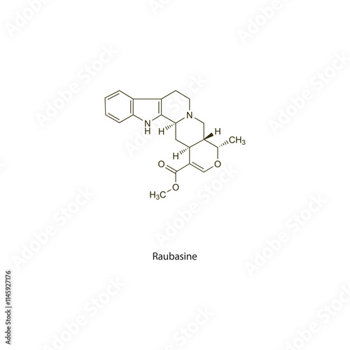 Raubasine flat skeletal molecular structure vasodilator drug used in cerebral vascular disorders treatment. Vector illustration scientific diagram.