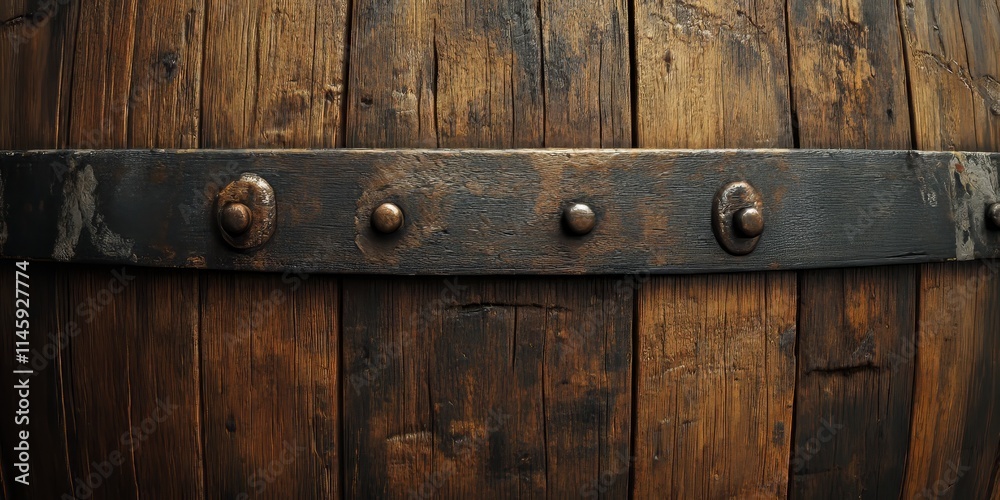Fototapeta premium Vintage wood texture of an old barrel showcasing the intricate details and character of aged wood. The old barrel wood texture offers a unique aesthetic that adds charm to various designs.