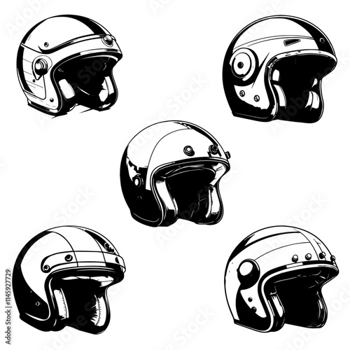 helmet vector icon set. Racing team  retro helmet vector illustration template