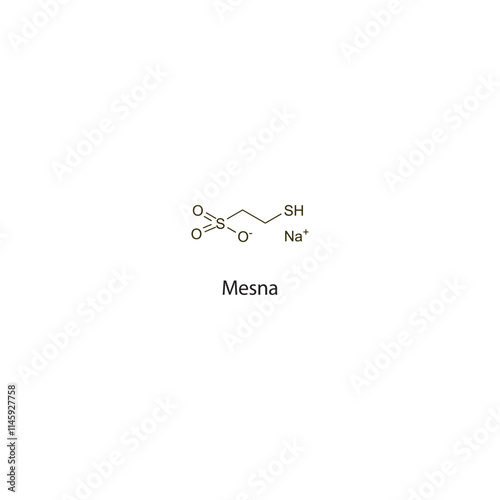 Mesna flat skeletal molecular structure Mucoactive agent drug used in antineoplastic urothelial toxicity treatment. Vector illustration scientific diagram.