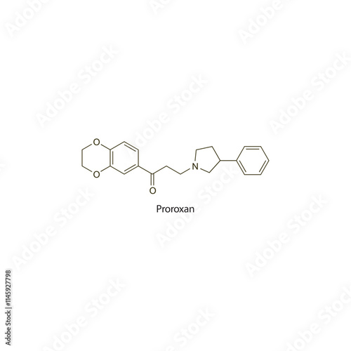 Proroxan flat skeletal molecular structure Alpha blocker drug used in motion sickness, Meniere disease treatment. Vector illustration scientific diagram.