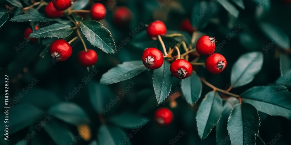 Obraz premium Close up of rosa canina berries showcasing the beauty of nature. Explore the stunning details of rosa canina as nature reveals its wonders. Experience the rich colors of rosa canina in the wild.