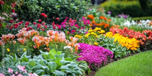 Stunning plants in a beautiful flower garden showcase amazing flowers, creating a vibrant display of nature s beauty. The beautiful flowers enhance the charm of the garden, inviting admiration.
