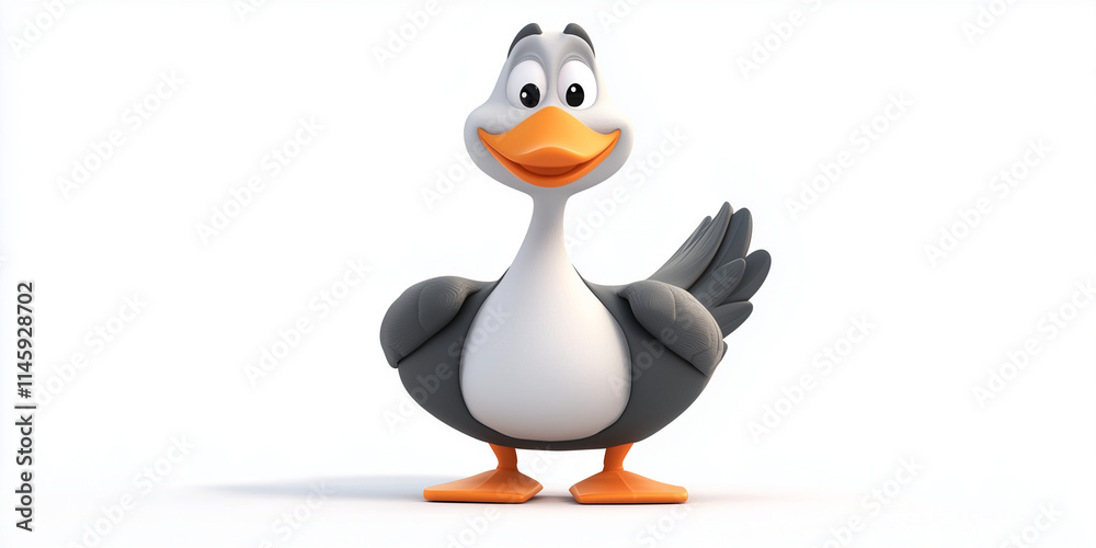 Obraz premium Cute Cartoon Duck Standing on White Background