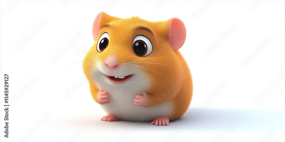 Cute Cartoon Hamster Sitting on White Background Cute Cartoon Hamster Sitting on White Background