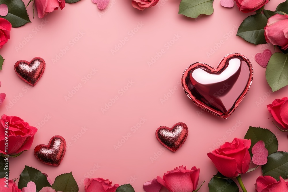 A vibrant display of roses and hearts embraces a charming heart-shaped box, radiating love and romance for the perfect Valentine's Day surprise. A vibrant display of roses and hearts embraces a charming heart-shaped box, radiating love and romance for the perfect Valentine's Day surprise.