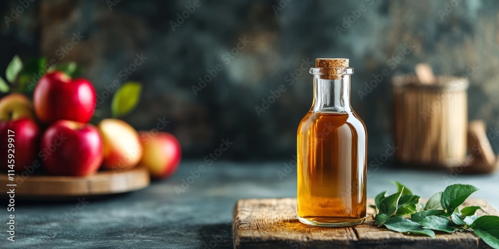 A bottle of apple cider vinegar showcased, emphasizing its natural properties. The bottle of apple cider vinegar can be used in various recipes and home remedies for health benefits. A bottle of apple cider vinegar showcased, emphasizing its natural properties. The bottle of apple cider vinegar can be used in various recipes and home remedies for health benefits.