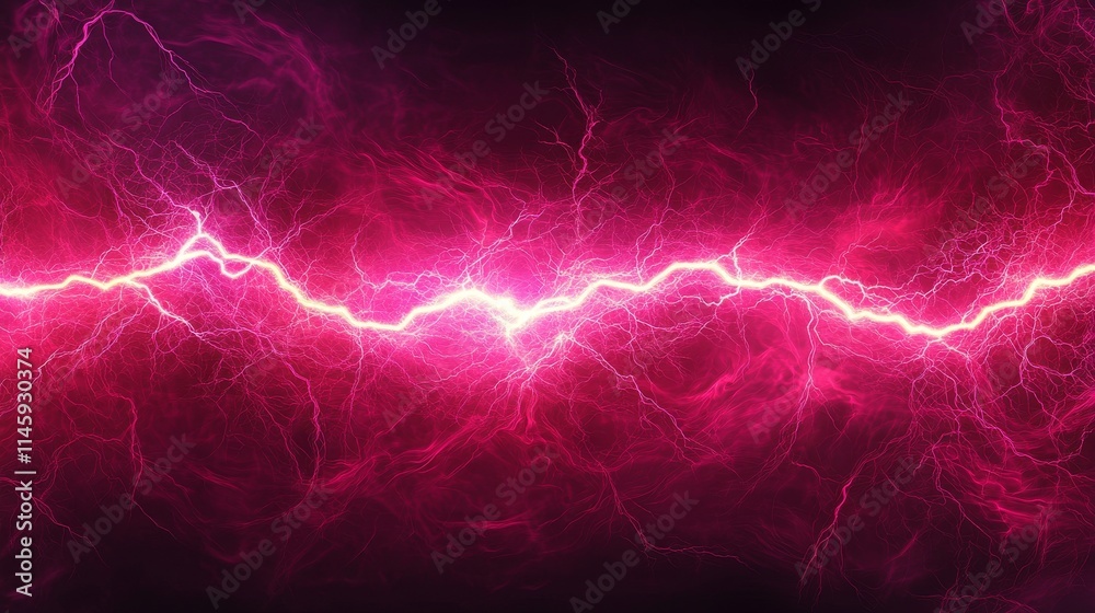 A vibrant display of pink lightning bolts against a dark background, banner, emphasizing energy and movement.